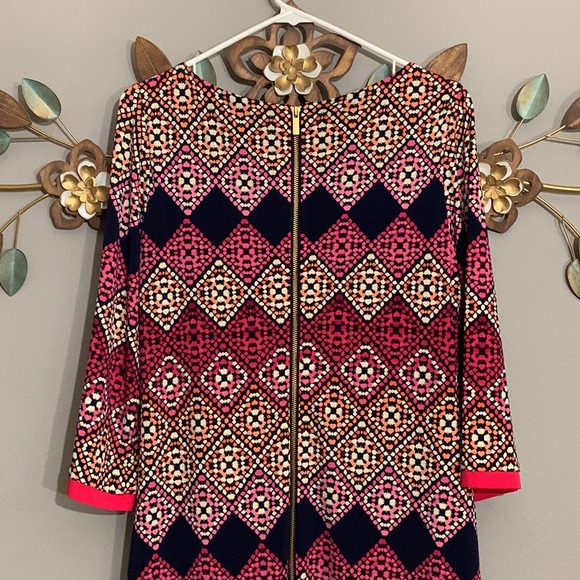 Eliza J Pink Navy Blue Geometric Exposed Zipper Dress Size 8 - Picture 6 of 8